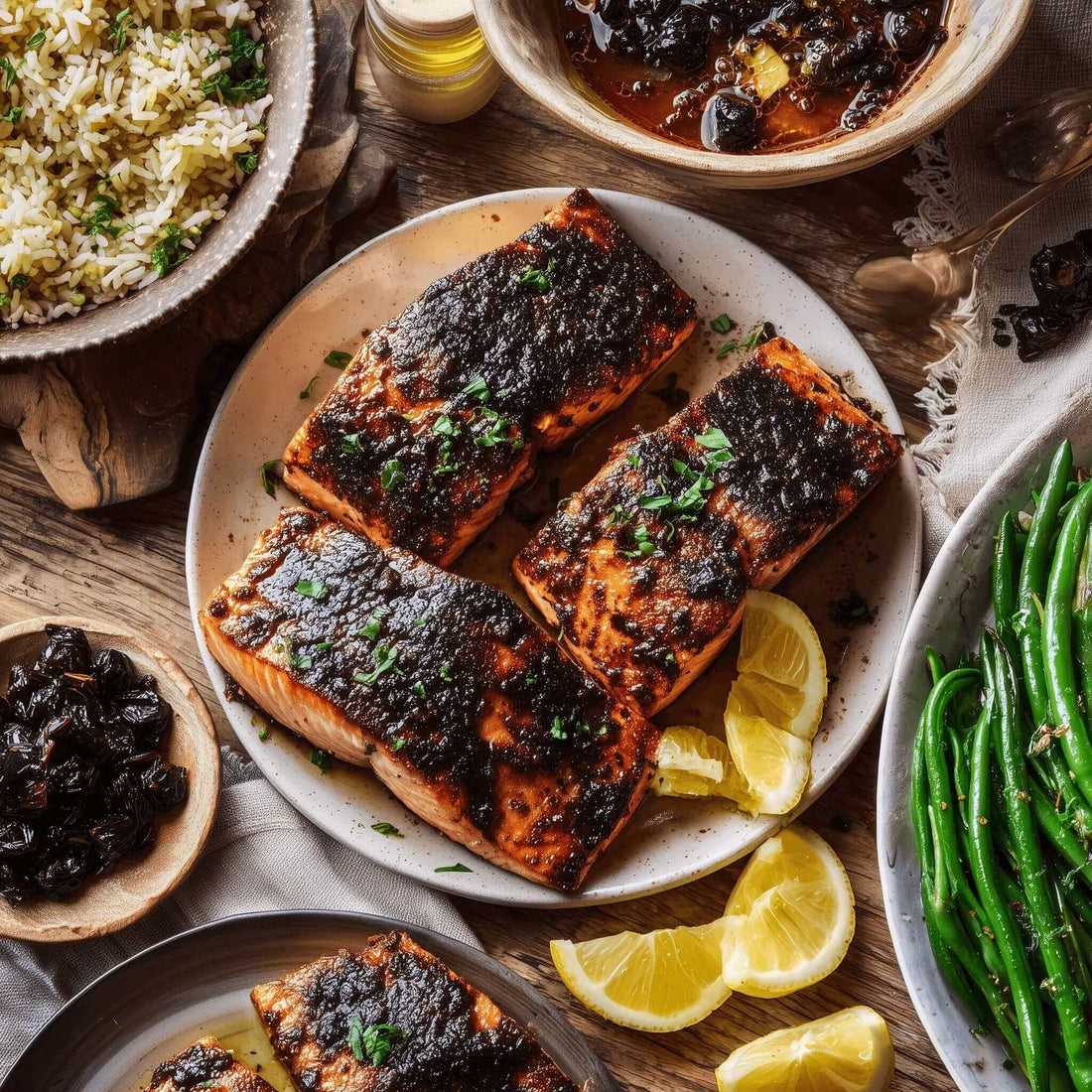 Black Garlic Glazed Salmon with Fermented Hot Sauce